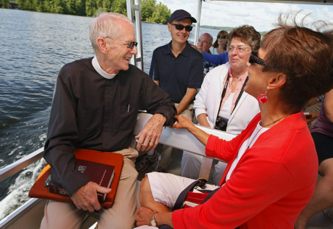 Chatting on the Chapel Bound pontoon, 2014.