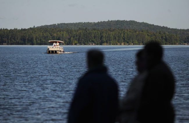Boat approaching Chapel Island, 2014.