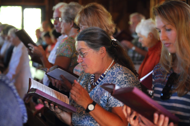 During the service at Island Chapel, 2014.
