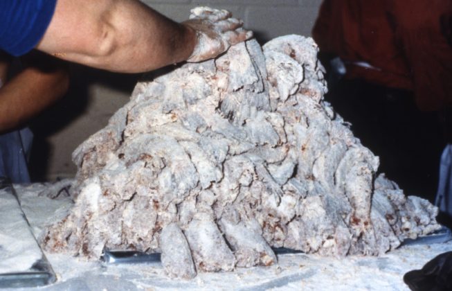 Preparing bullhead at the Brier Hill Fire Department Bullhead Feed.