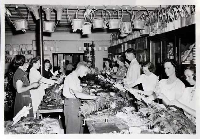 Frank White at Doris Remis' School of Floral Design. Date and photographer unknown.
