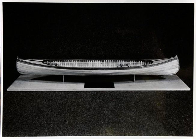 Frank White's model of a Rushton Ugo Canoe, 1885, owned by Atwood Manley (Canton, NY). Frank built this model in 1995, Rushtons being his favorites among the wide variety of model boats he has built.