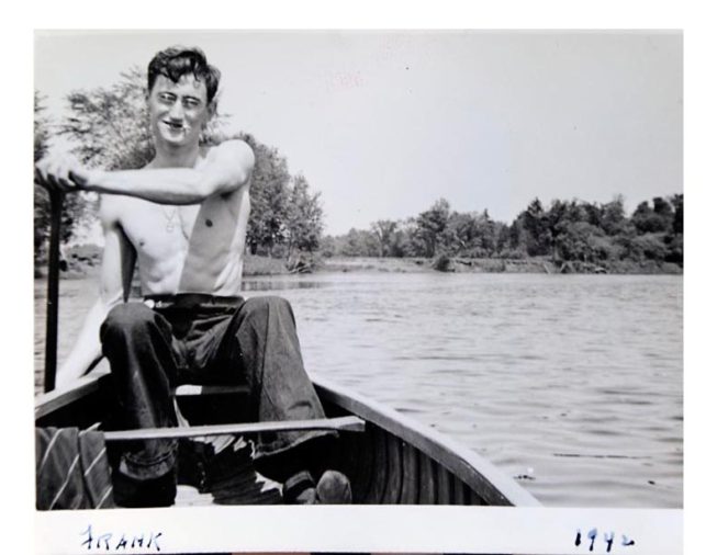 Frank White's passion for canoes and paddling has fueled his own extensive adventures on rivers big and small in the U.S. and Canada, as well as his wooden model boat-building and his helping found Canton, NY's annual Rushton Canoe Races. 1942, photographer unknown.