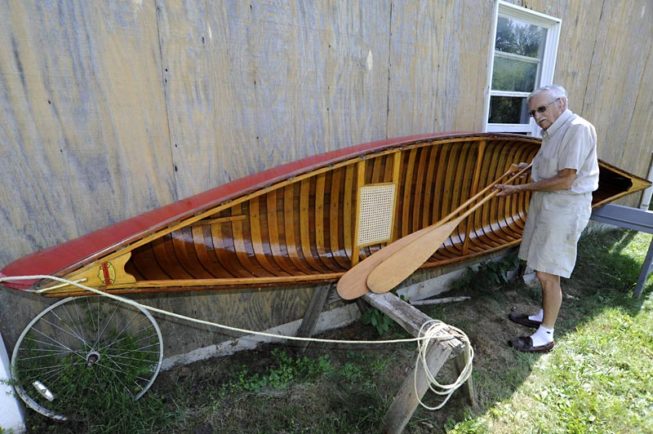 Frank White ready to paddle the full-sized model, 2012. 