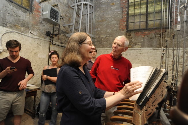 Former bellringers playing the chimes, 2013.