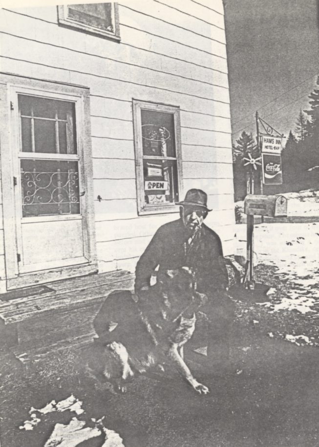 Adirondack storyteller Hamilton Ferry at his bar, Ham's Inn, at Sevey's Corners, near Childwold, NY, 1993. Date and photographer unknown.