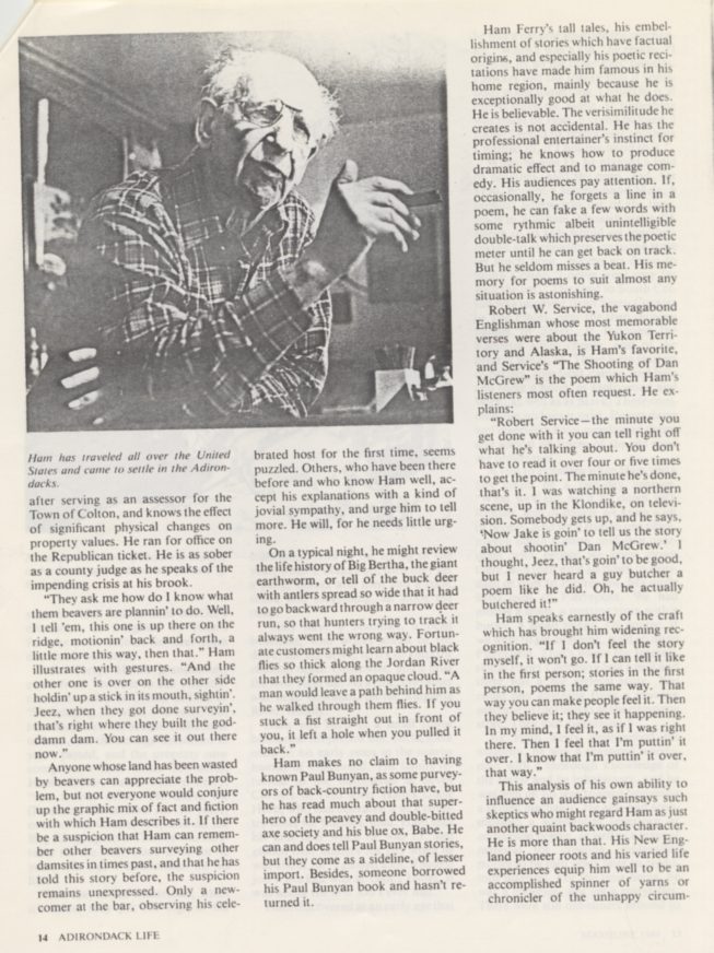 1984 Adirondack Life Magazine clipping (part 1) courtesy of Ham Ferry.