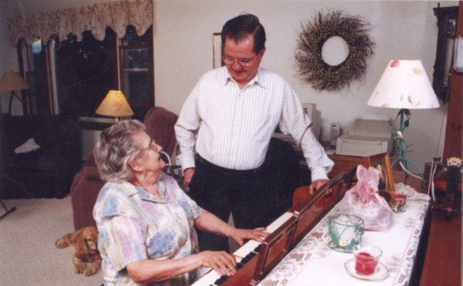 Lois Lawrence Perkins and son Don Perkins of the Perkins Family Band, Champlain Valley dance musicians, 2002.