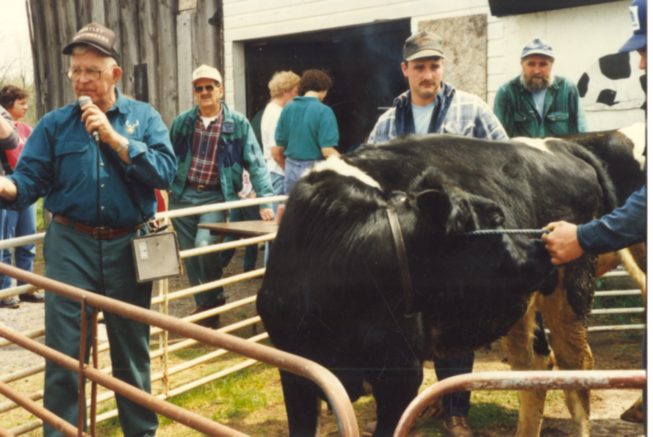 Auctioneer Roger Huntley at work. Date and photographer unknown.