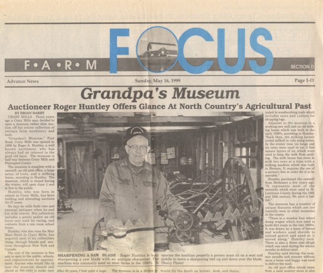 1999 newspaper clipping. Courtesy of Roger Huntley.