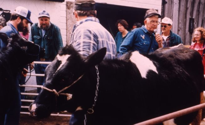 Auctioneer Roger Huntley at work. Date and photographer unknown.