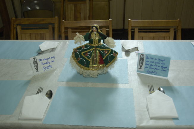 Table setting at the St. Vasilios Greek Orthodox Church Pastry Sale, Watertown, NY.