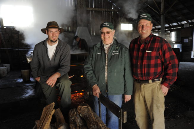 The Yancey family during sugaring season, 2010. On a visit in 2021, members of the fourth, fifth, and sixth generations of the family to operate the sugarbush were hard at work.