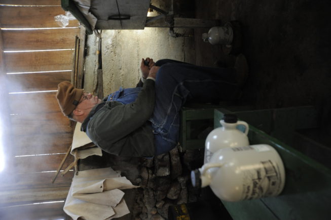 Canning syrup in the boiling shed, 2010. Along with syrup, the Yanceys produce various additional maple products such as maple sugar, maple candy, and maple cream.