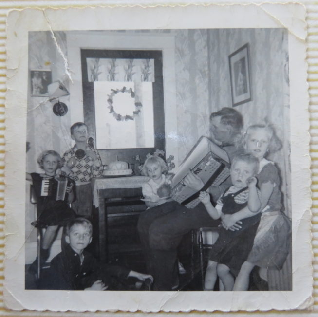 Loretta’s father playing his accordion, which he learned to play by ear, in the original family house near Constableville. The instrument was later lost in a house fire, but a brother continues to play accordion by ear and loves polka music. Photo by Vicki Lepkowski, c. 1956. Courtesy of Loretta Lepkowski.