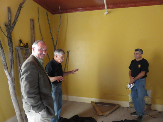 Getting one of the upstairs rooms ready in 2017 for the annual Paddock Arcade Halloween Haunted House, sponsed by the American Kang Duk Won Karate studio, an Arcade business, and the Downtown Business Association. Photo by Camilla Ammirati, 2017.