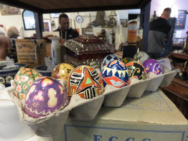 Pysanky eggs for sale in Paddock Arts and Antiques inside the Paddock Arcade. Photo by Camilla Ammirati, 2017.